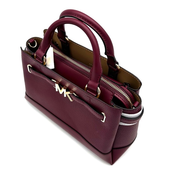 Michael Kors Reed Small Satchel Crossbody Bag & LG Double Zip Wallet Dark Cherry - Picture 6 of 16